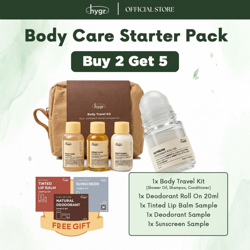 [Starter Pack] HYGR Body Care Bundle | Hair & Body Travel Set + Full Size Deo/Lip Balm/Sunscreen/Perfume | Buy 2 Get 5!