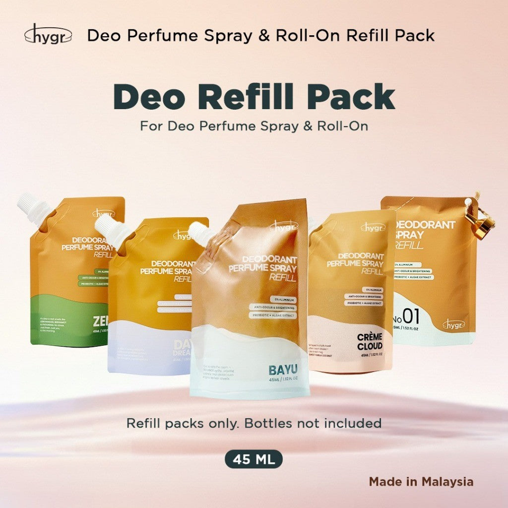 HYGR Deo Spray & Roll-On Refill Packs｜Long-Lasting Odour Control｜Gentle on Skin｜Fresh, Clean Daily Body Scent