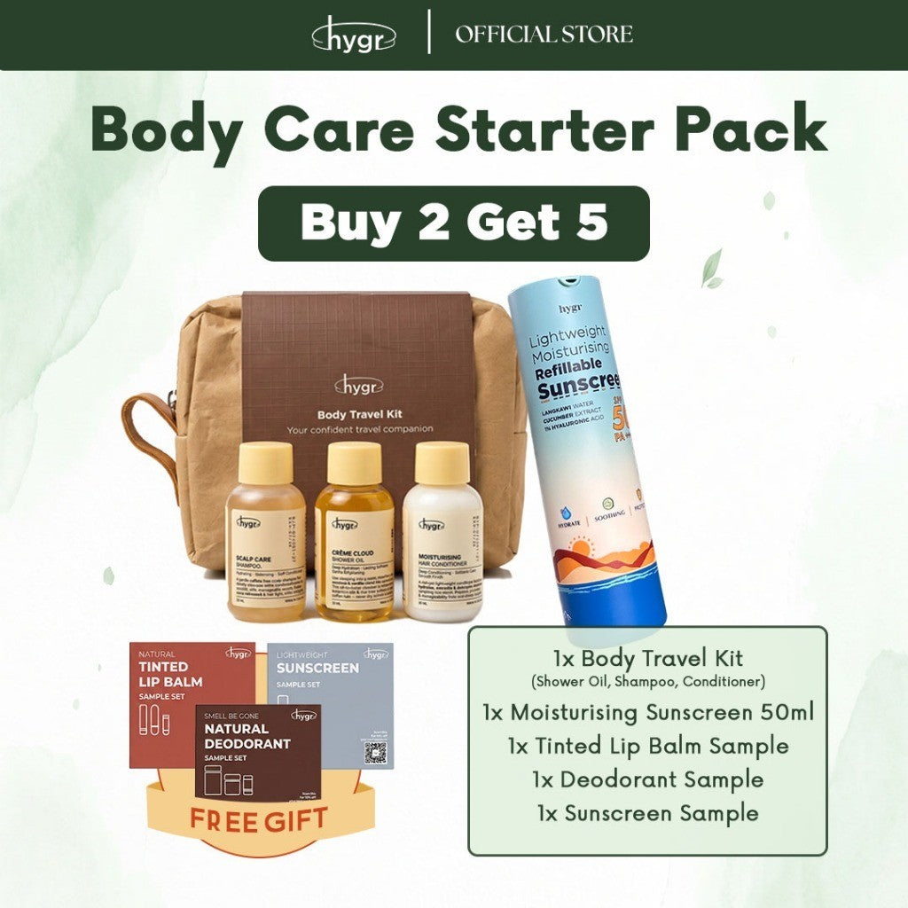 [Starter Pack] HYGR Body Care Bundle | Hair & Body Travel Set + Full Size Deo/Lip Balm/Sunscreen/Perfume | Buy 2 Get 5!