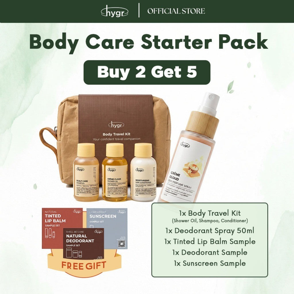 [Starter Pack] HYGR Body Care Bundle | Hair & Body Travel Set + Full Size Deo/Lip Balm/Sunscreen/Perfume | Buy 2 Get 5!