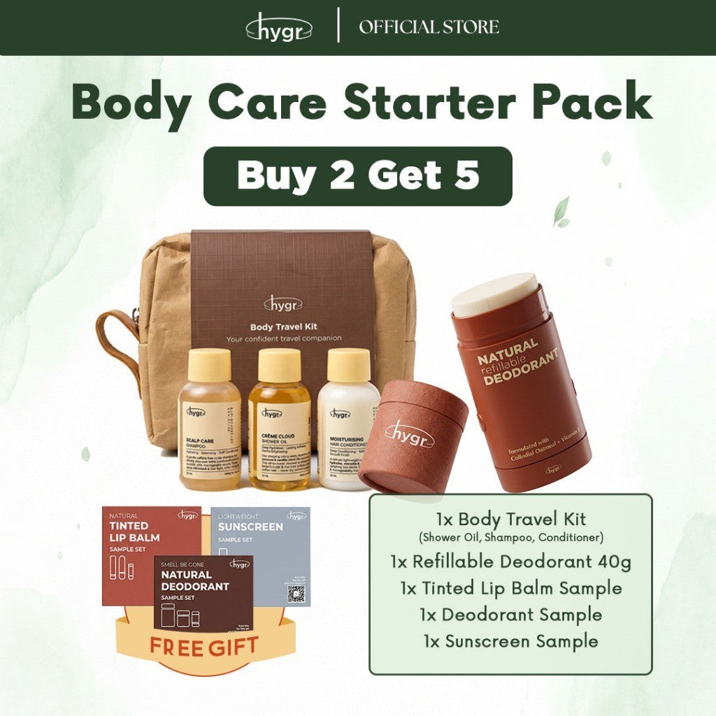 [Starter Pack] HYGR Body Care Bundle | Hair & Body Travel Set + Full Size Deo/Lip Balm/Sunscreen/Perfume | Buy 2 Get 5!