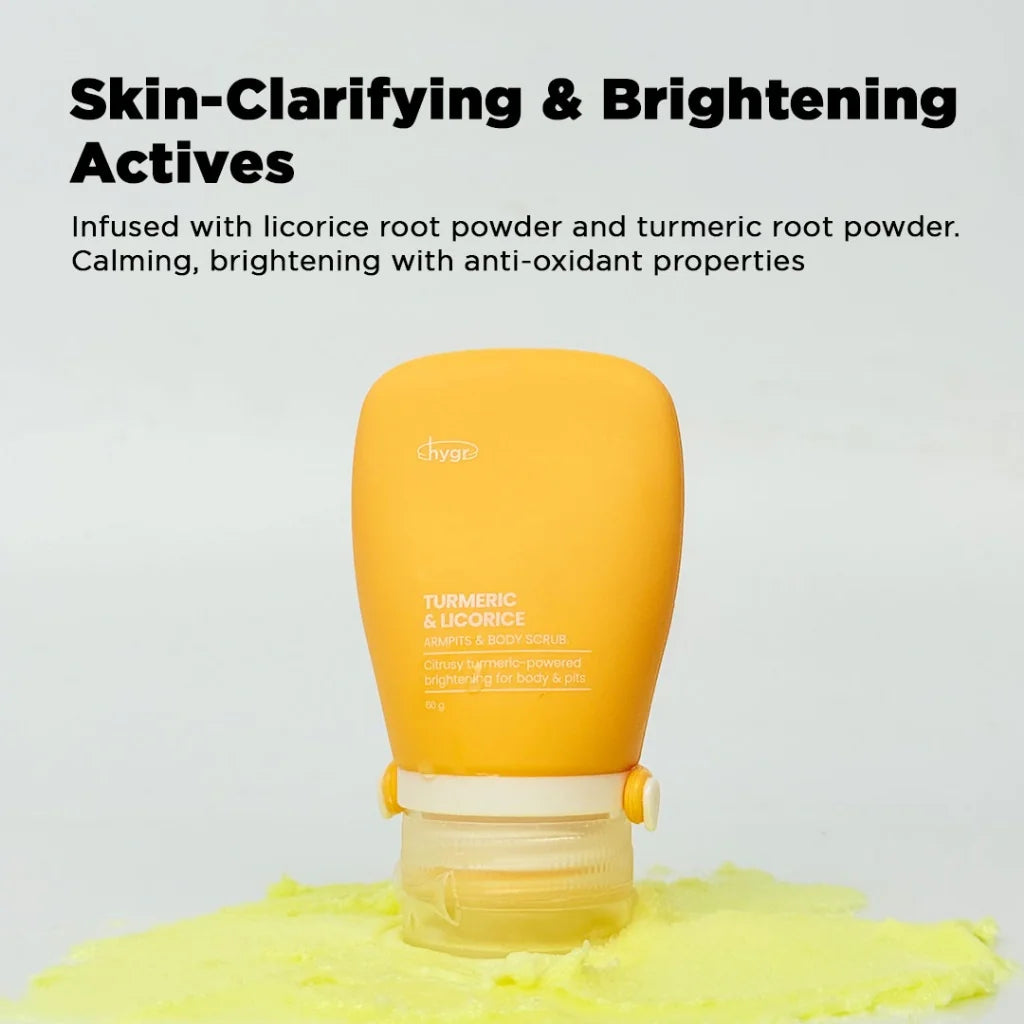 HYGR Turmeric & Licorice Armpits & Body Scrub - skin-clarifying and brightening licorice and turmeric actives