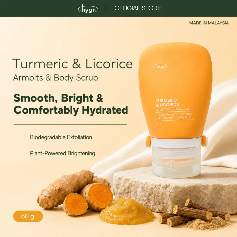 HYGR Turmeric & Licorice Armpit & Body Scrub - Turmeric & Licorice scrub with turmeric root
